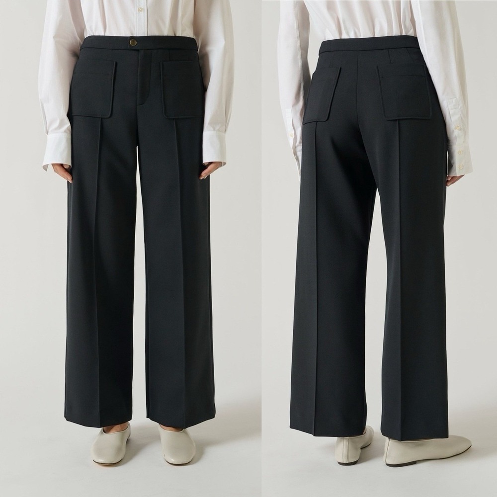 Soeur Harry Wide Leg Pants Black Stretch High Rise Patch Pocket Denim Size 40 8 - Picture 1 of 10